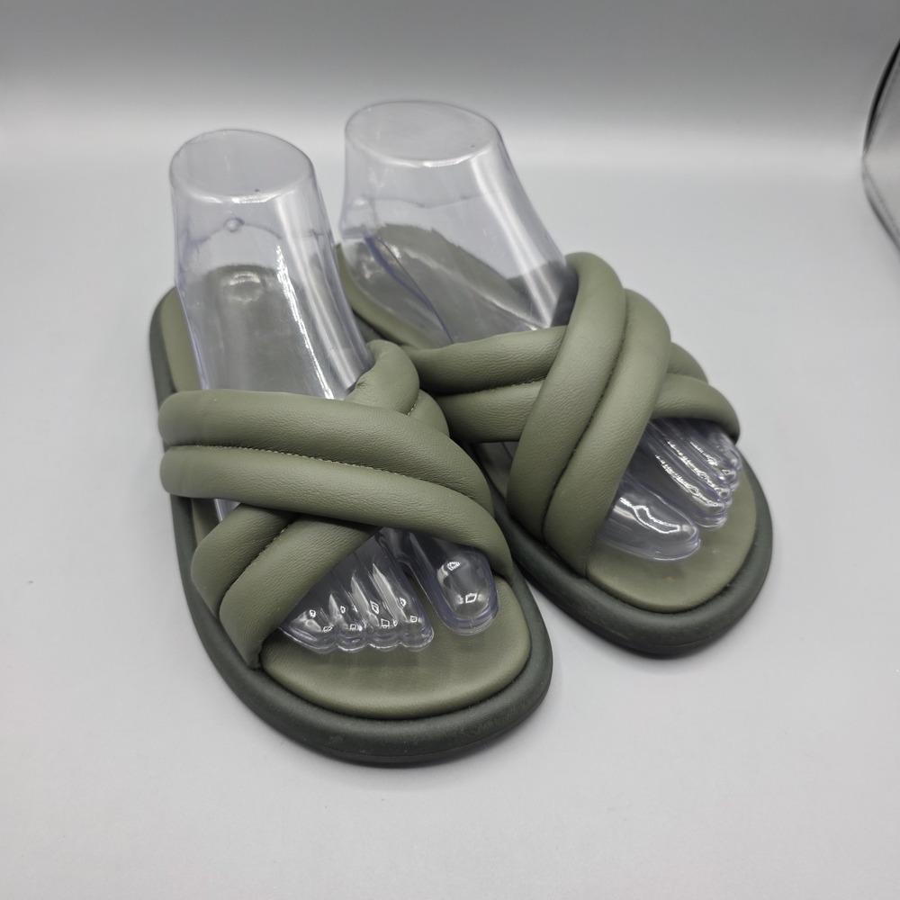 SHOE‎ THE BEAR Sandals Womens 38 Green Leather Slides Flats Summer Beach